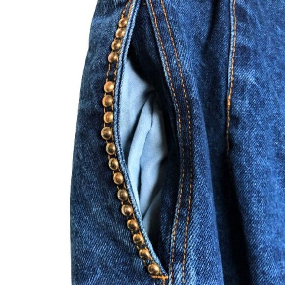 Vintage 90s very high waist baggie studs & zippers embelished denim jeans pants - Picture 3 of 16